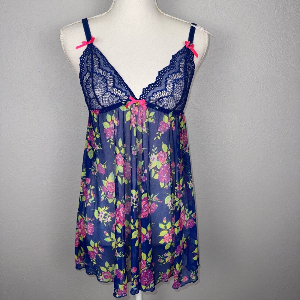 Daisy‎ Fuentes Blue Pink Floral Lingerie Chemise M 2 Pc Set NWOT Sex Dy Feminine